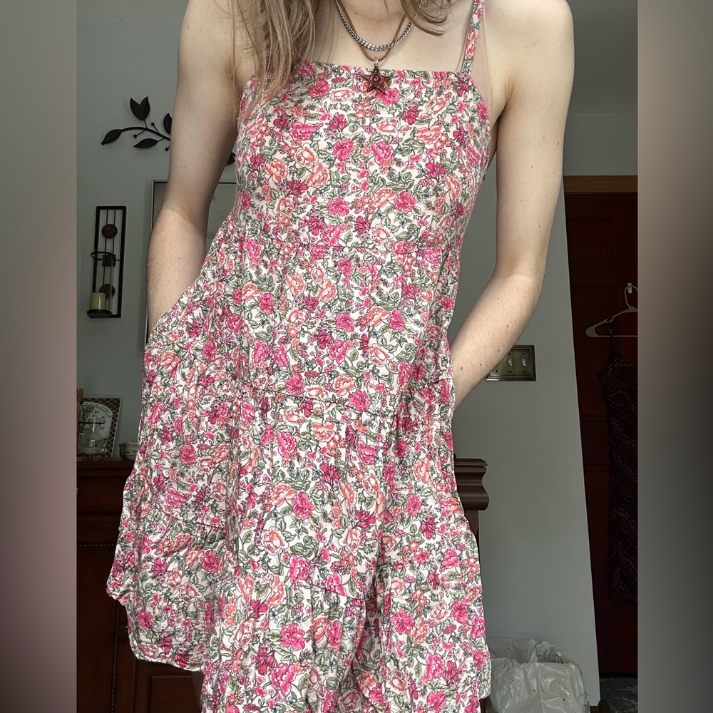 Old Navy Pink Floral Cami Strap Mini Dress With Pockets